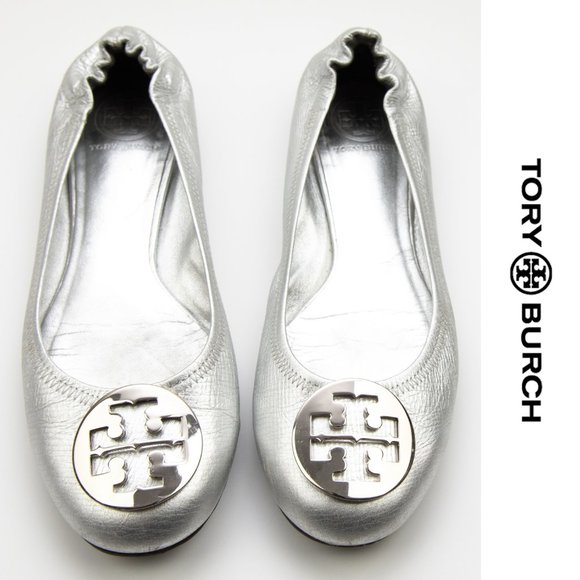 Tory Burch Shoes - Tory Burch Minnie Travel Metallic Silver Flats 8.5